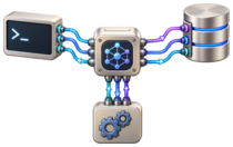 An agent core making calls to terminal, workflow-state, and business-operation tools.